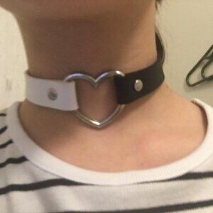 🆕 White Black Leather Heart Choker Collar Necklace Goth Punk Rave Party Costume